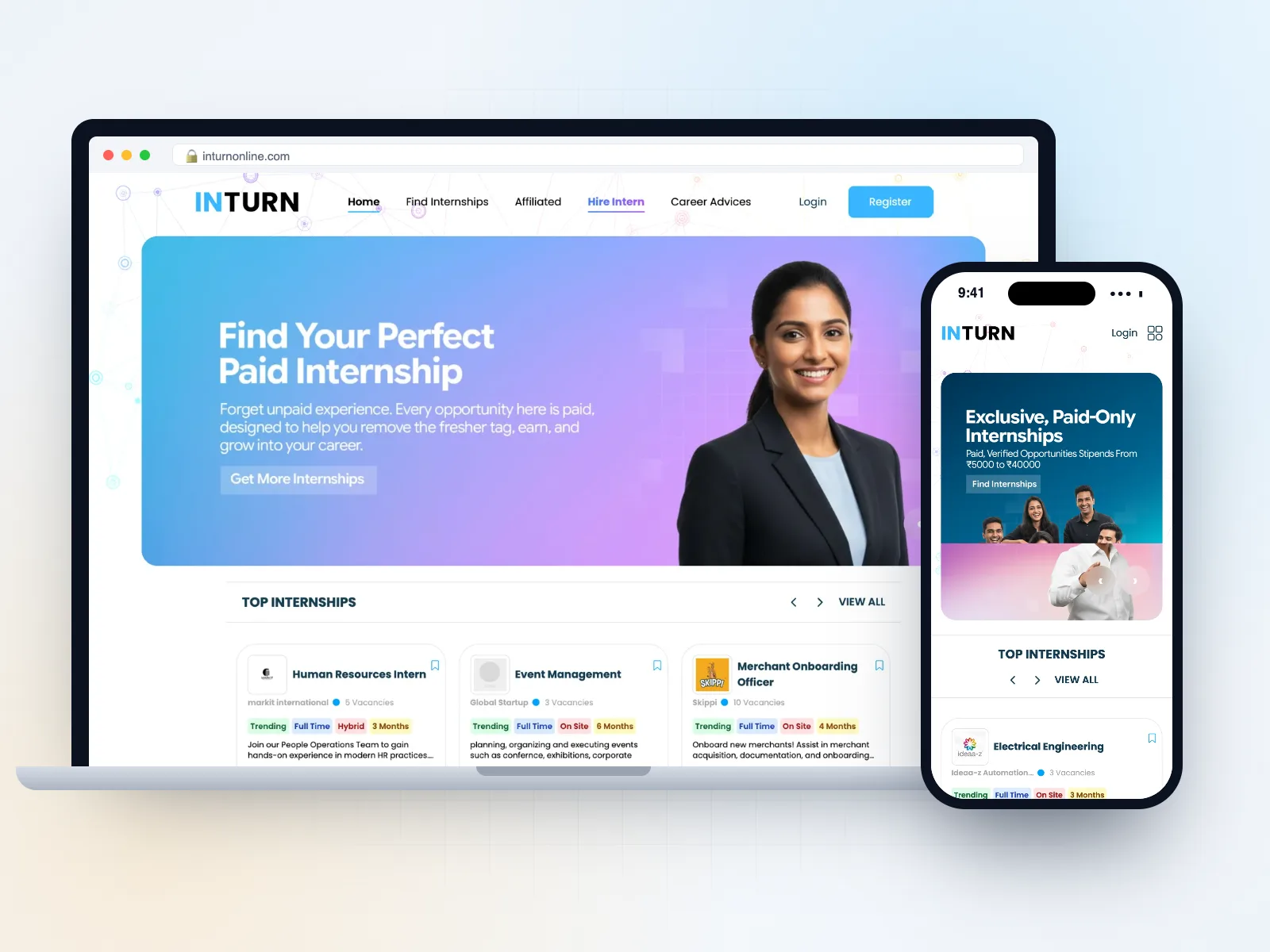 Inturn Online website on a laptop and a phone