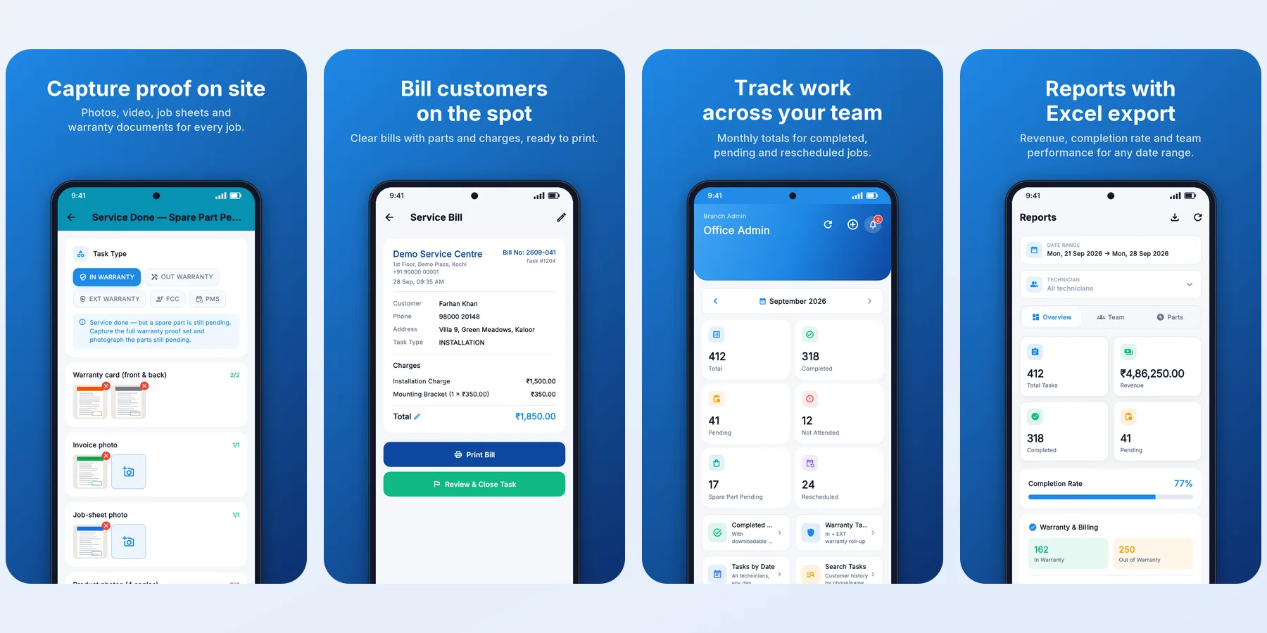 TechCRM app: proof of work, billing, team tracking and reports